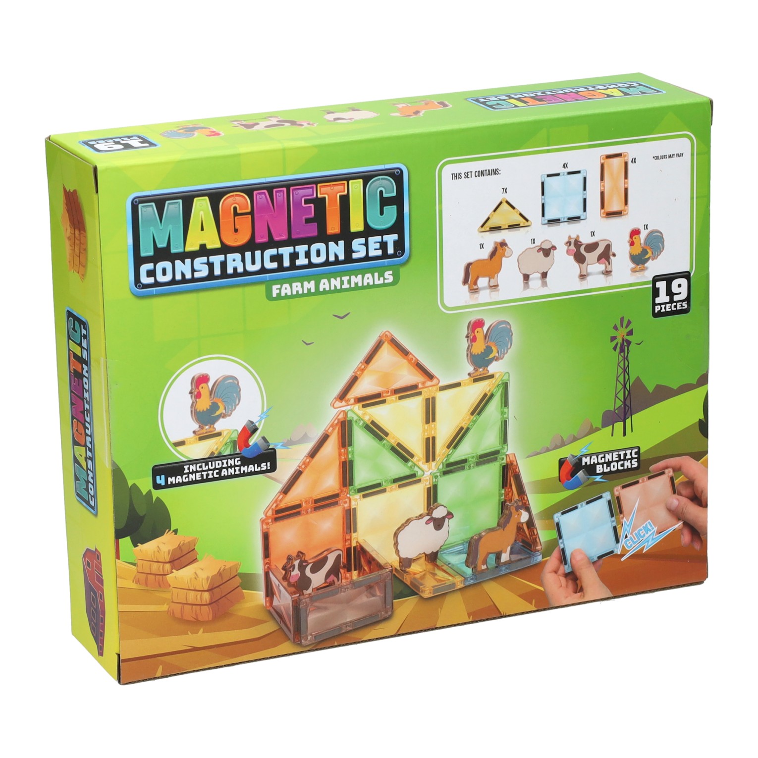 Kit de construction magnétique sur le thème des animaux de la ferme - 19 pièces