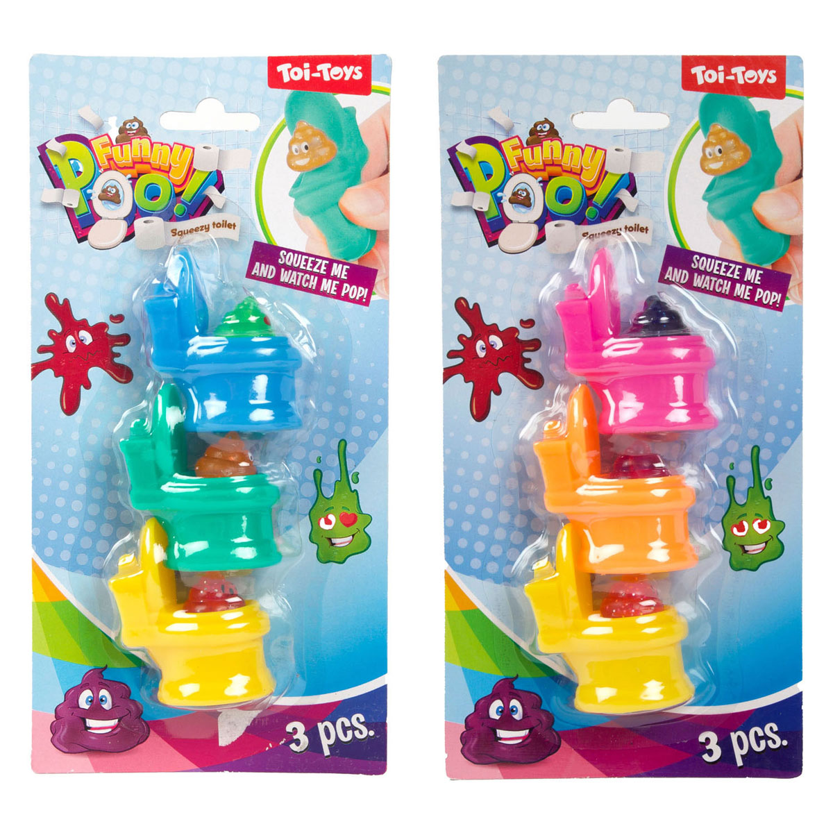 Toilettes à presser en forme de caca amusant avec caca pailleté - 3 pièces.