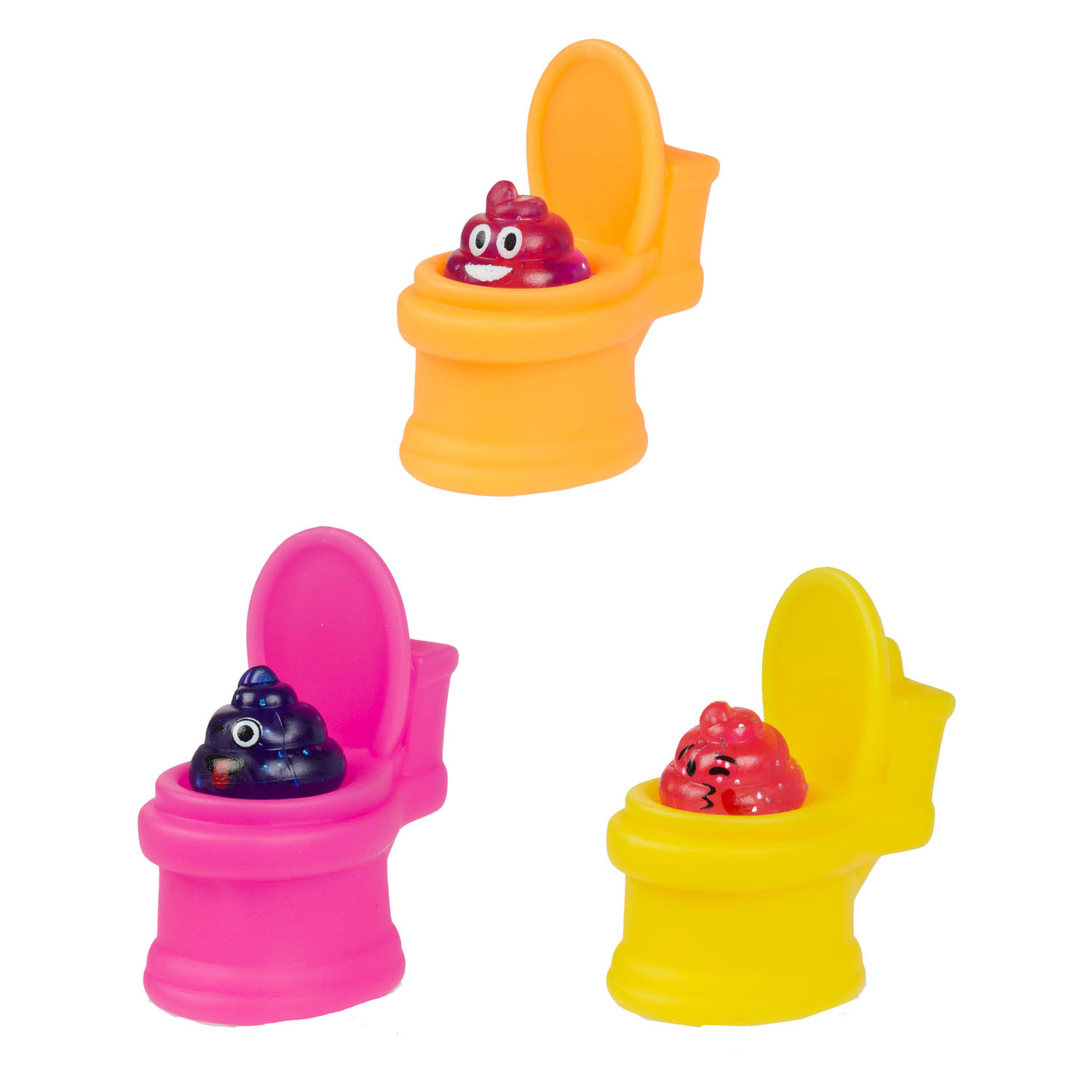 Toilettes à presser en forme de caca amusant avec caca pailleté - 3 pièces.