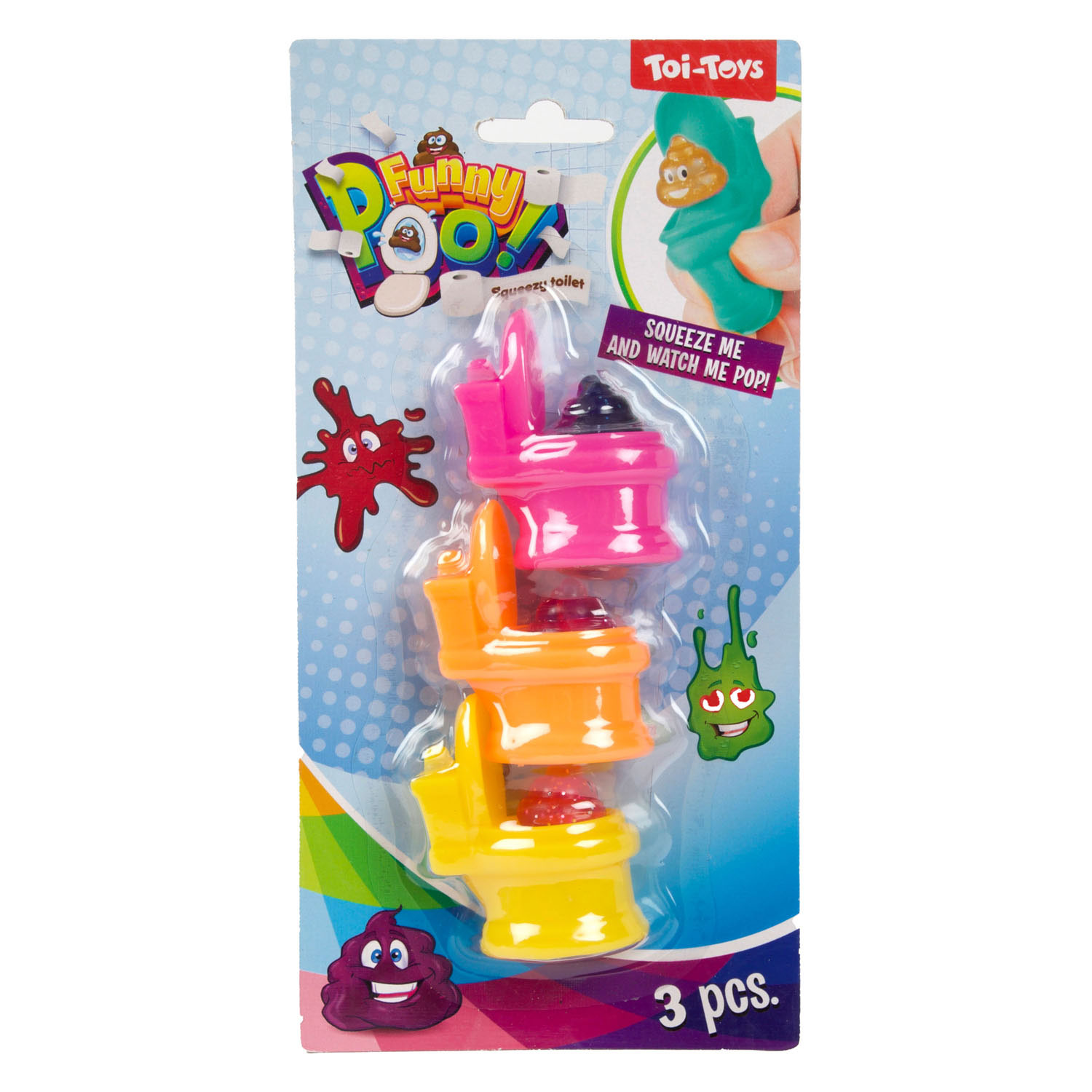 Toilettes à presser en forme de caca amusant avec caca pailleté - 3 pièces.