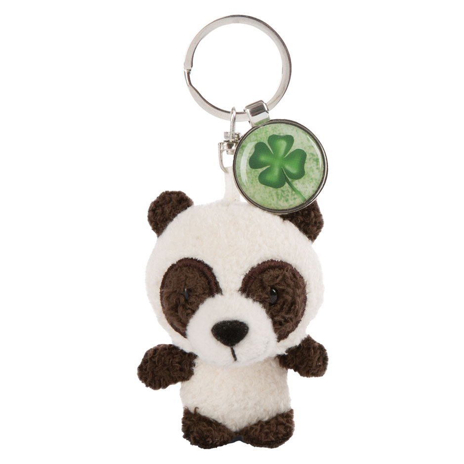 Nici Pluchen Sleutelhanger Panda met Klaverblad, 7cn