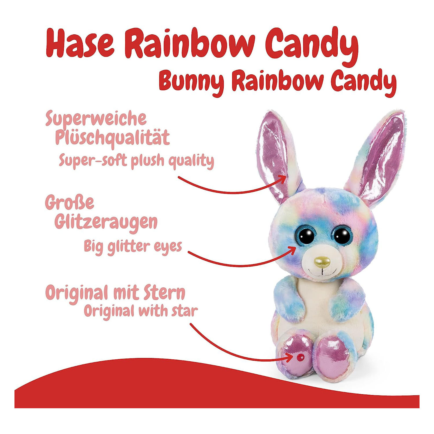 Nici Glubschis Pluchen Knuffel Konijn Rainbow Candy, 45cm