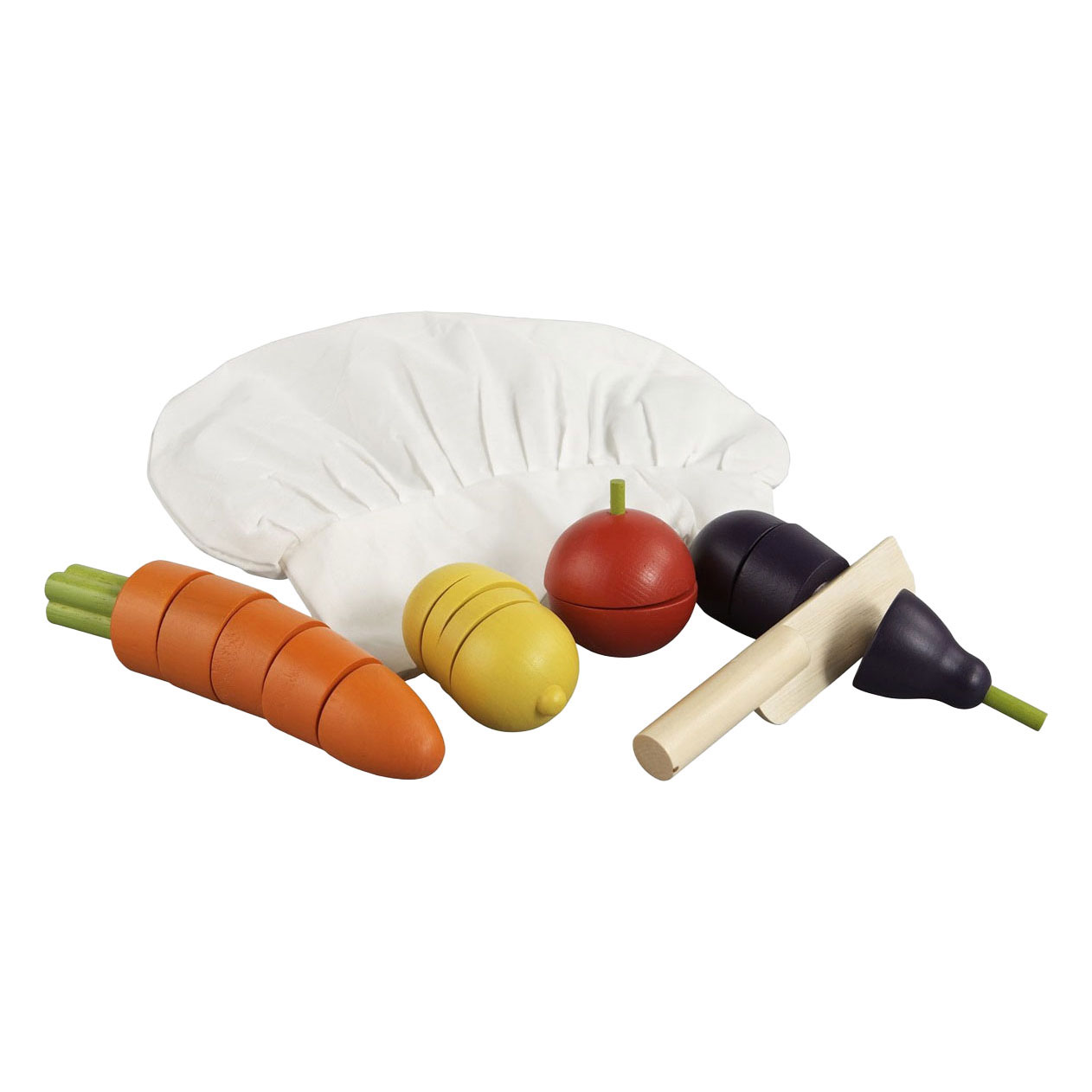 Primi Passi - Set de découpe de légumes en bois avec toque de chef