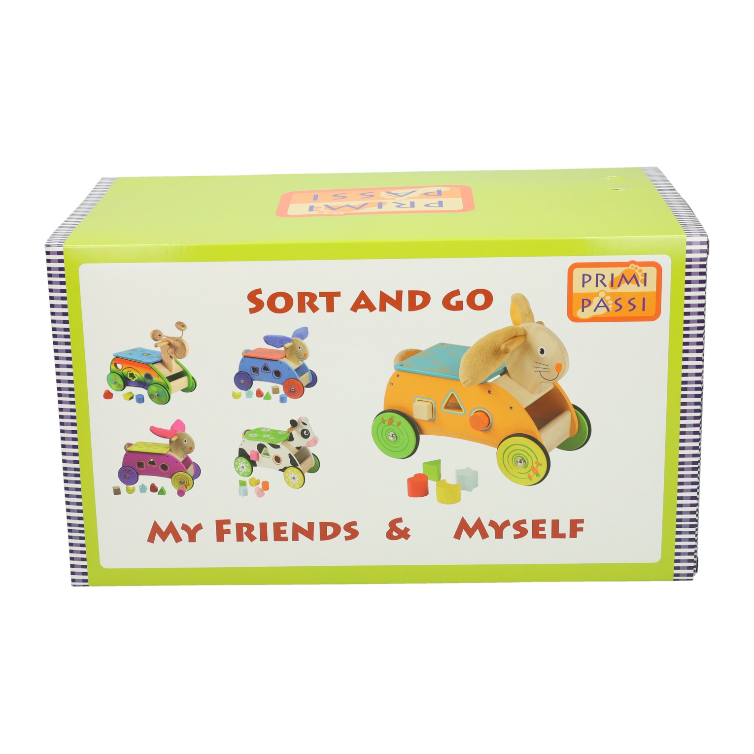 Primi Passi - Houten Vormen- en Loopwagen Konijn