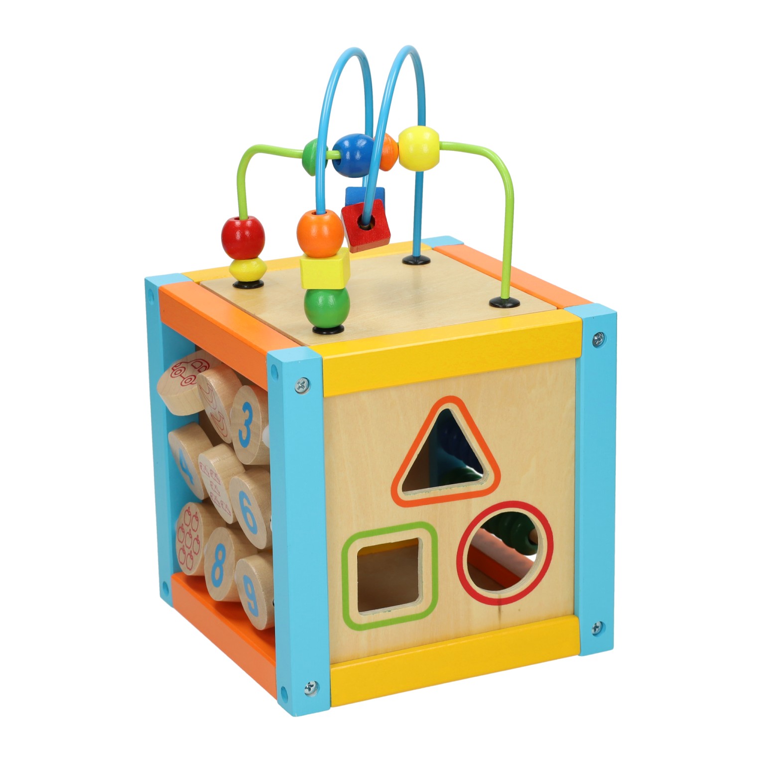 Houten Activiteiten Kubus met Spiraal 5 in 1