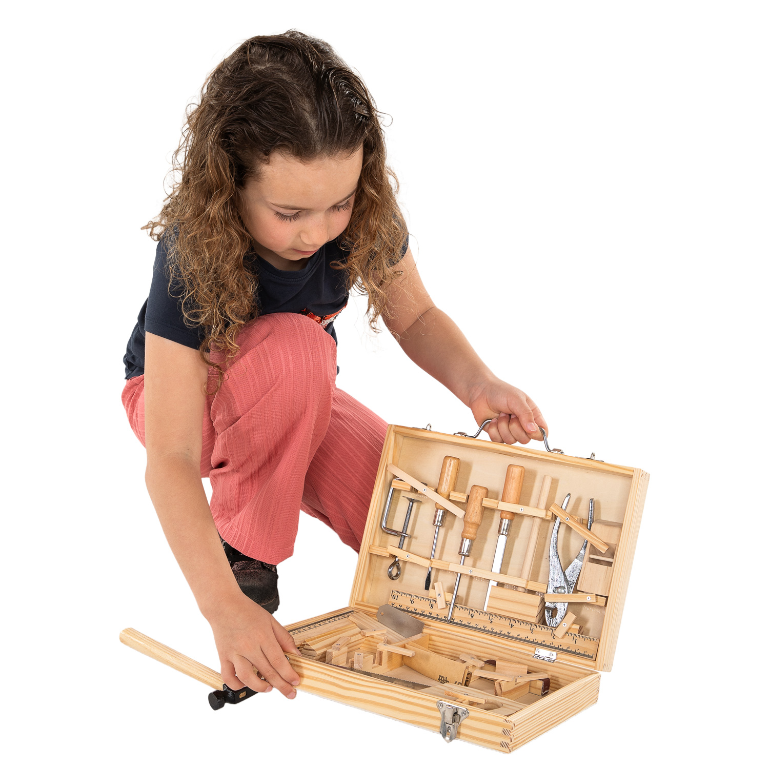 Werkzeugkasten aus Holz, 16-teilig.