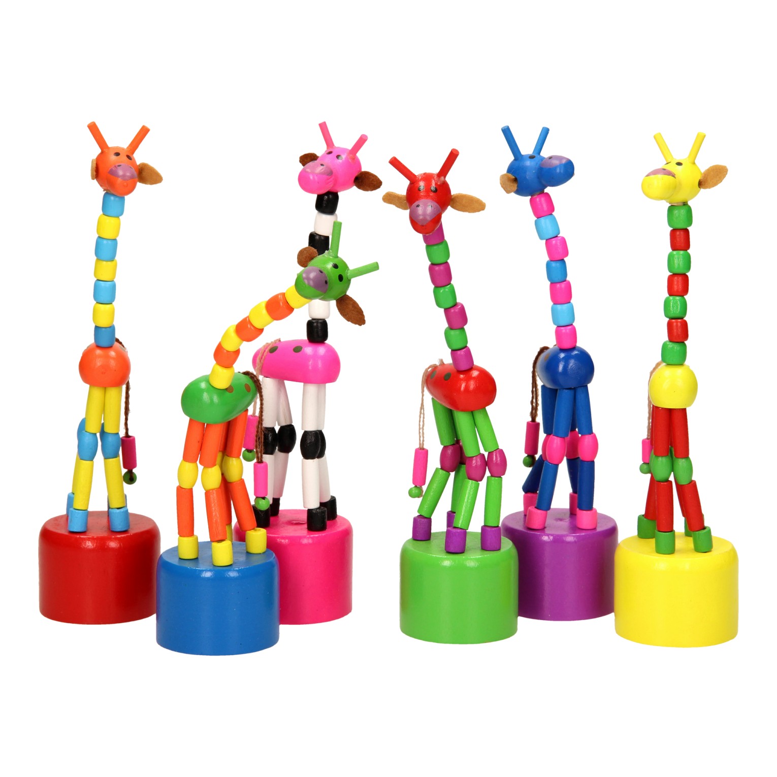 Houten Drukpop Giraffe Gekleurd