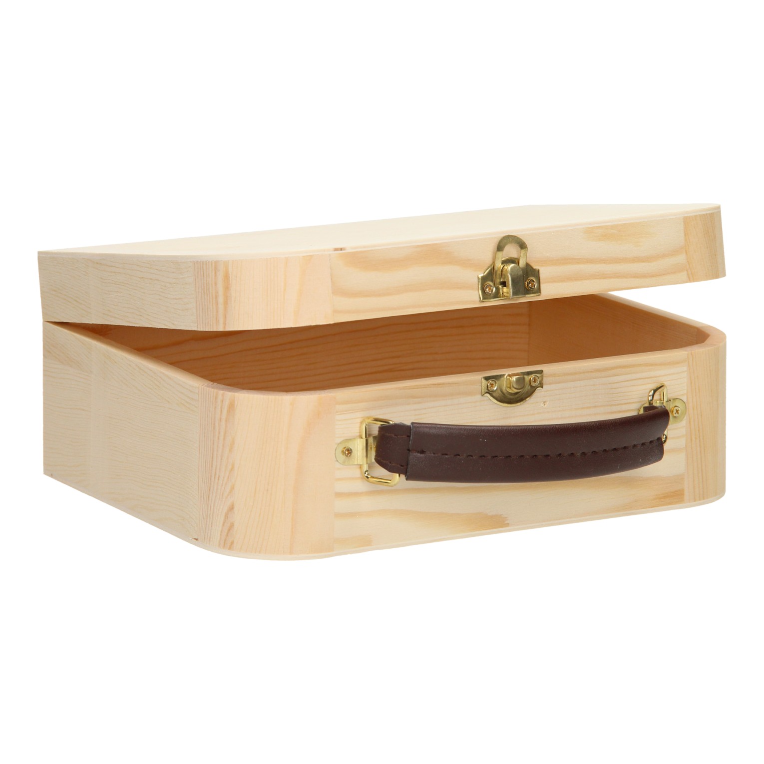 Valise en bois avec poignée en cuir pin