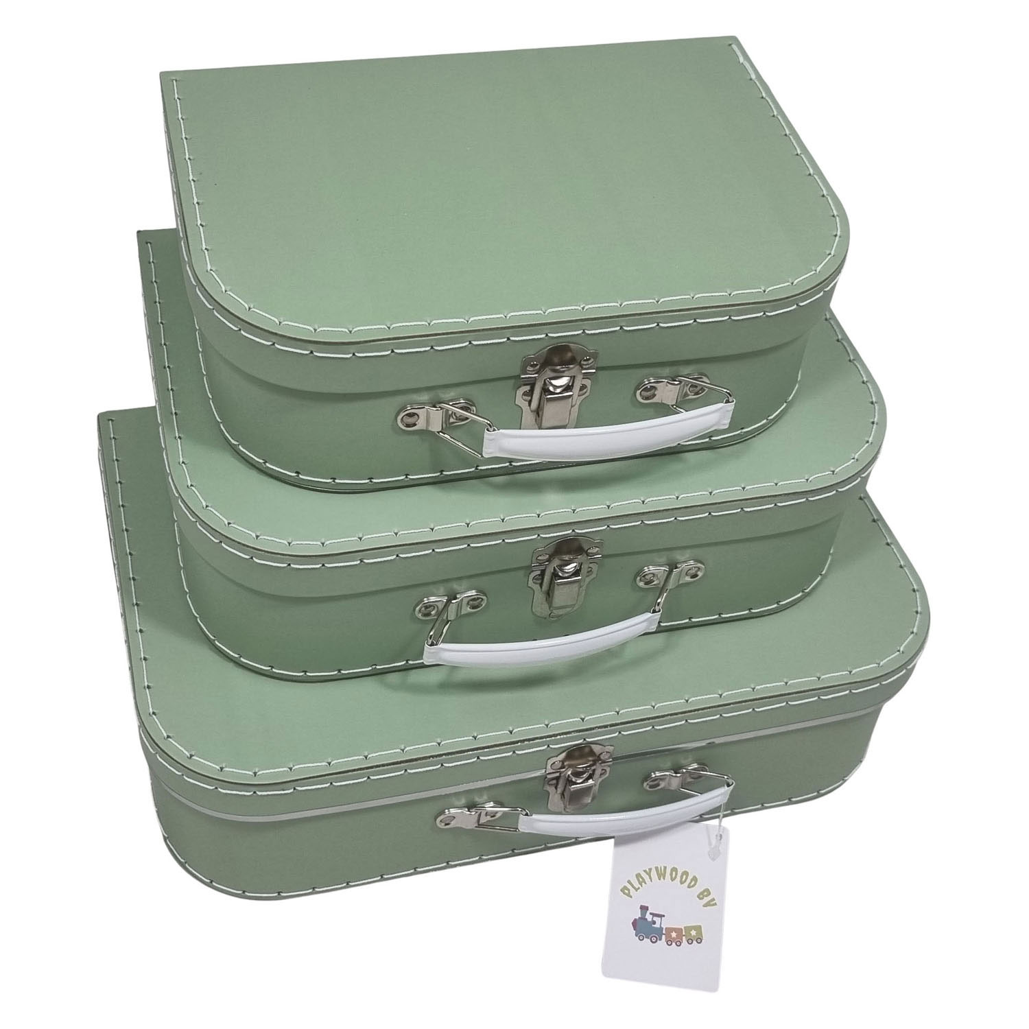Kartonnen Koffer Set Groen, 3st.