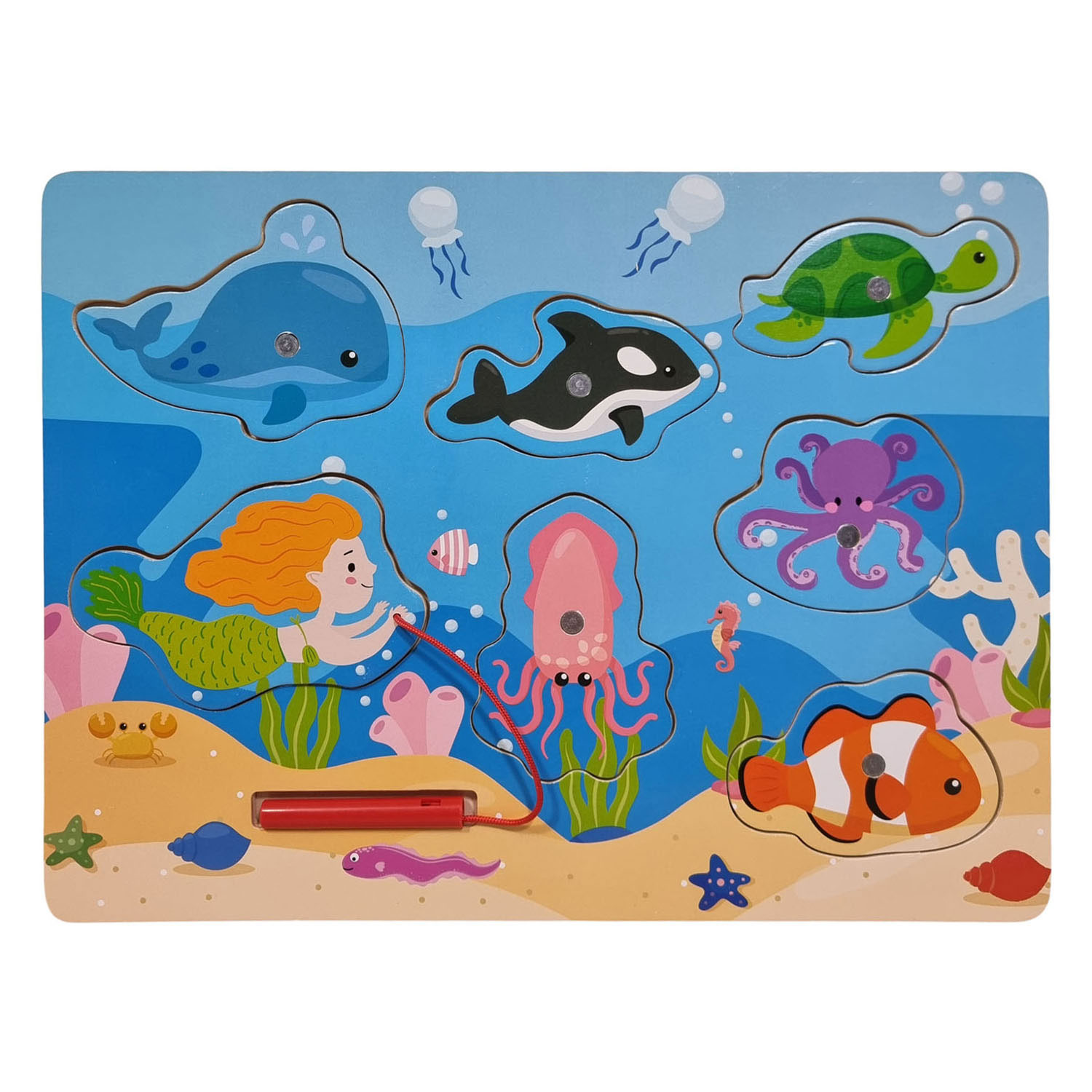 Houten Legpuzzel en Visspel - 7st.