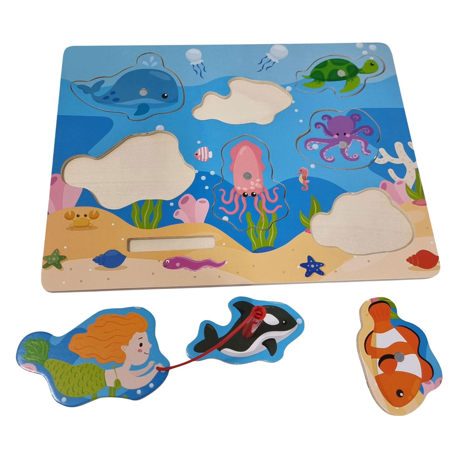 Houten Legpuzzel en Visspel - 7st.