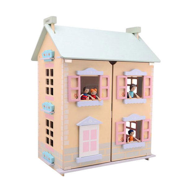 Maison de poupée en bois Joueco - comprenant 15 meubles et 4 poupées