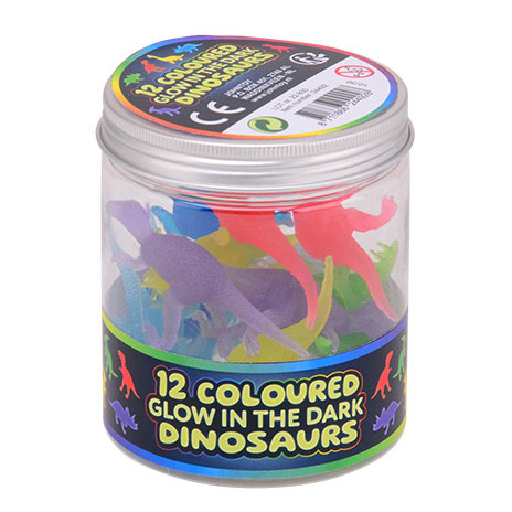 Glow in the Dark Colored Dino Play Figures, 12e.