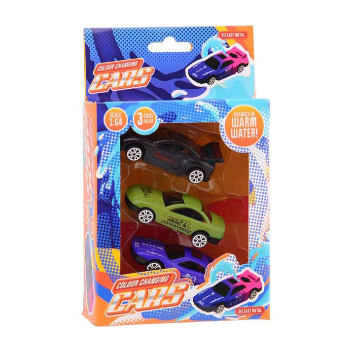 Voiture de course moulée sous pression à couleurs changeantes, 3 pièces.