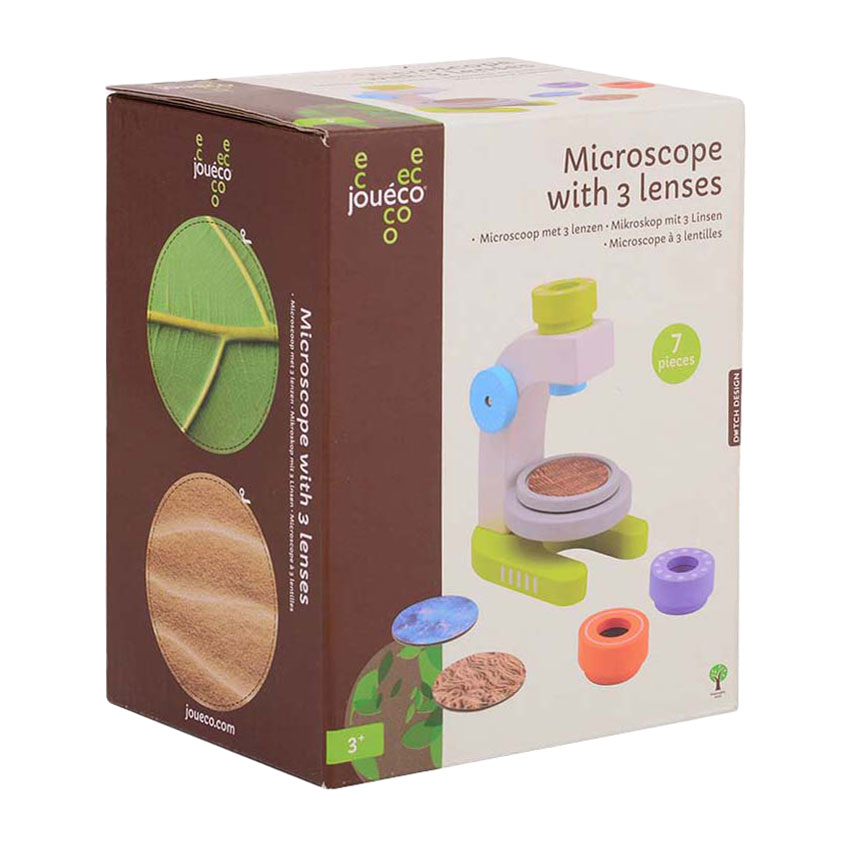 Microscope en bois Joueco avec 3 lentilles, 7 pcs.