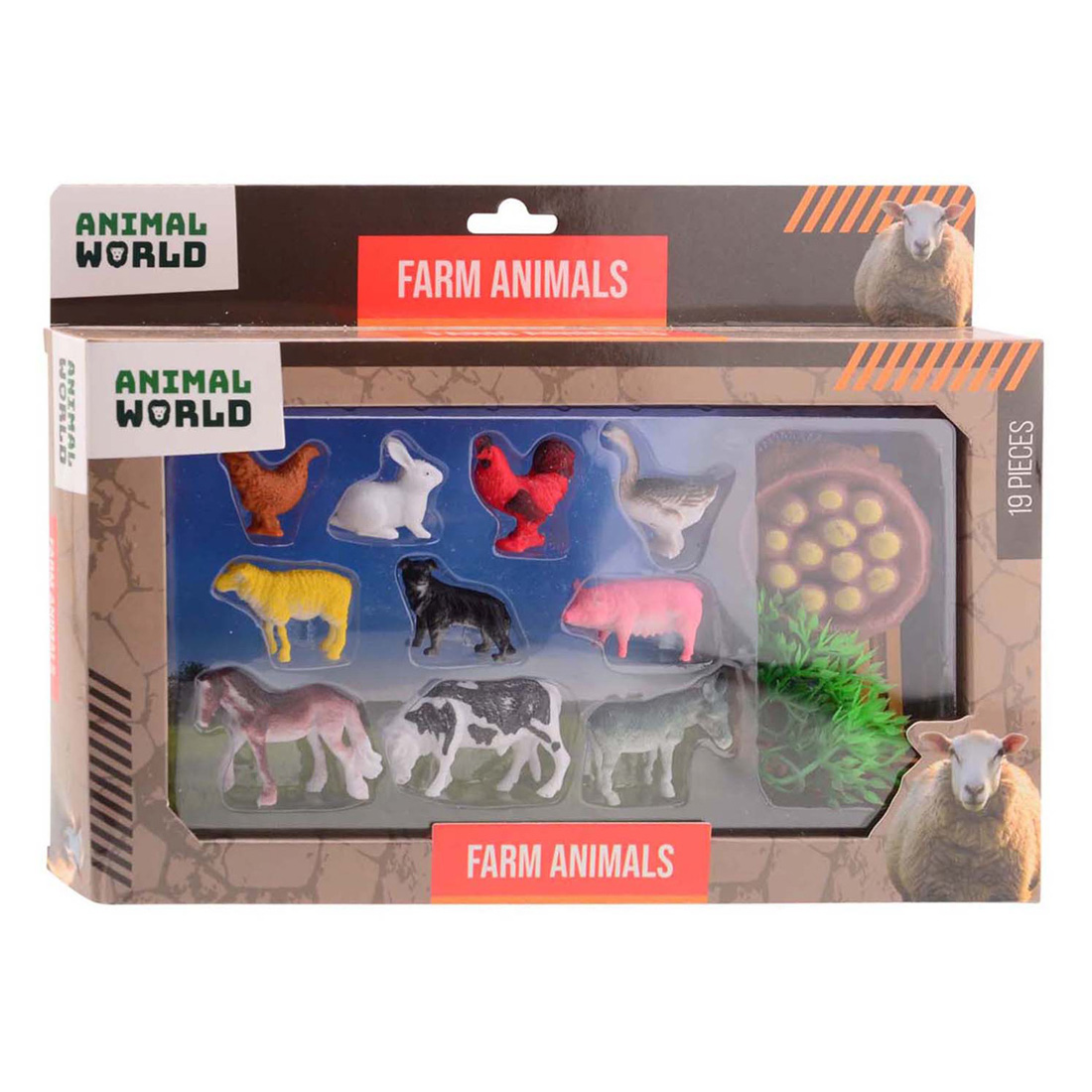 Animal World - Coffret de jeu Animaux de la ferme, 19 pièces.