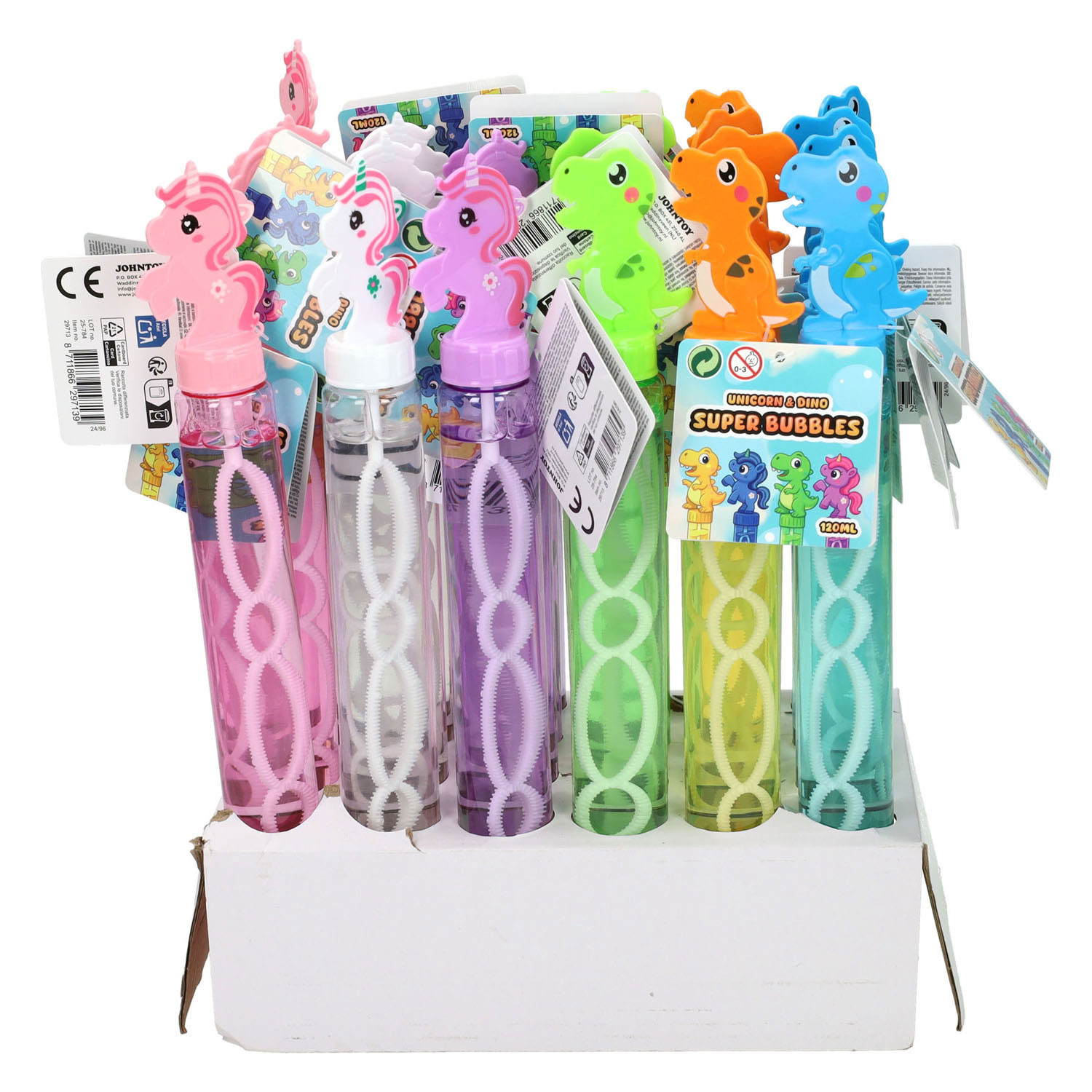Souffleur de bulles Licorne et Dinosaure 118ml 24 pièces.