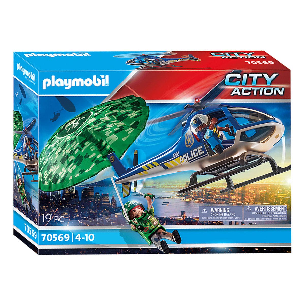Playmobil City Action Hélicoptère de Police - Poursuite Parachute - 70569