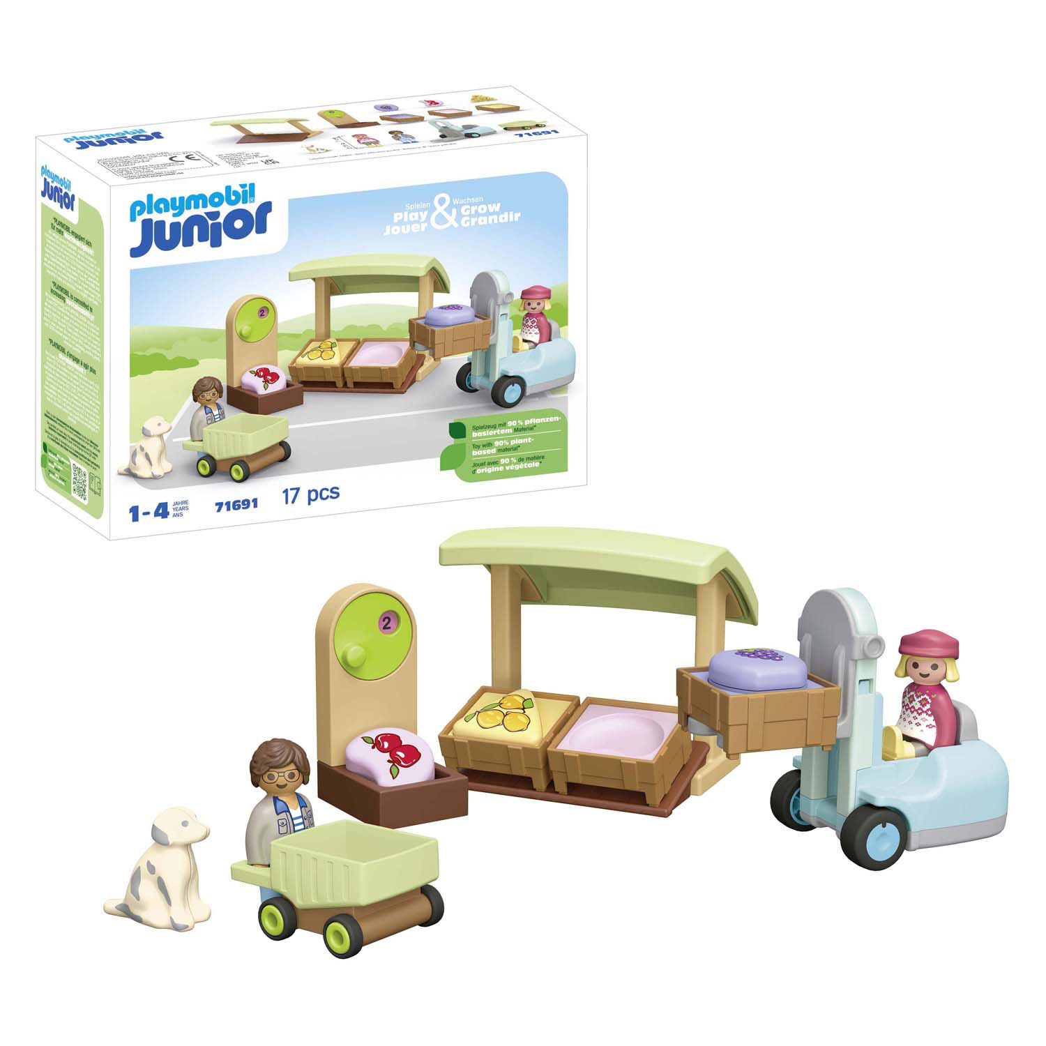 Playmobil 1.2.3. Bio-Marktstand und Gabelstapler – 71691