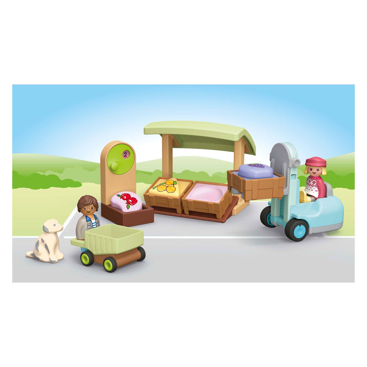 Playmobil 1.2.3. Bio-Marktstand und Gabelstapler – 71691