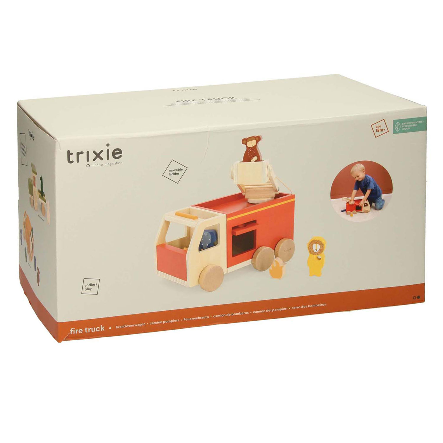 Trixie Camion de pompier en bois avec animaux