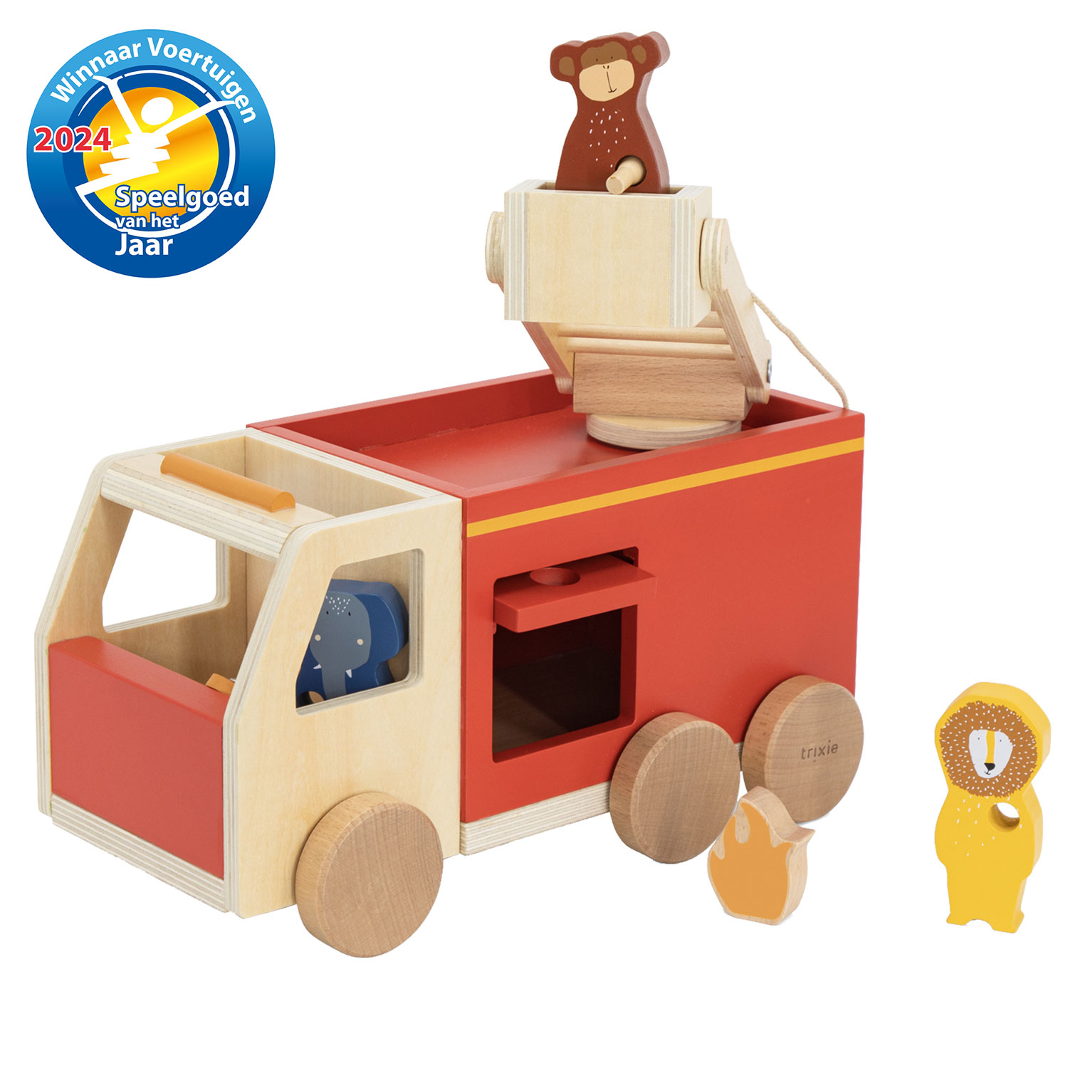 Trixie Camion de pompier en bois avec animaux