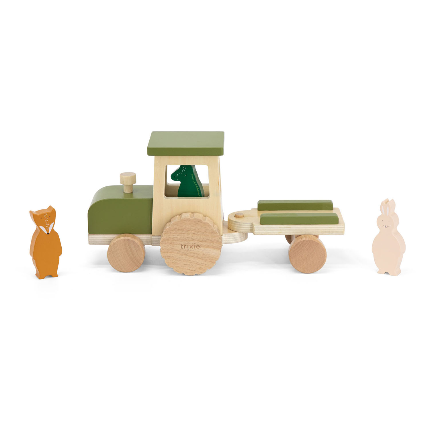 Trixie Tracteur animalier en bois avec remorque