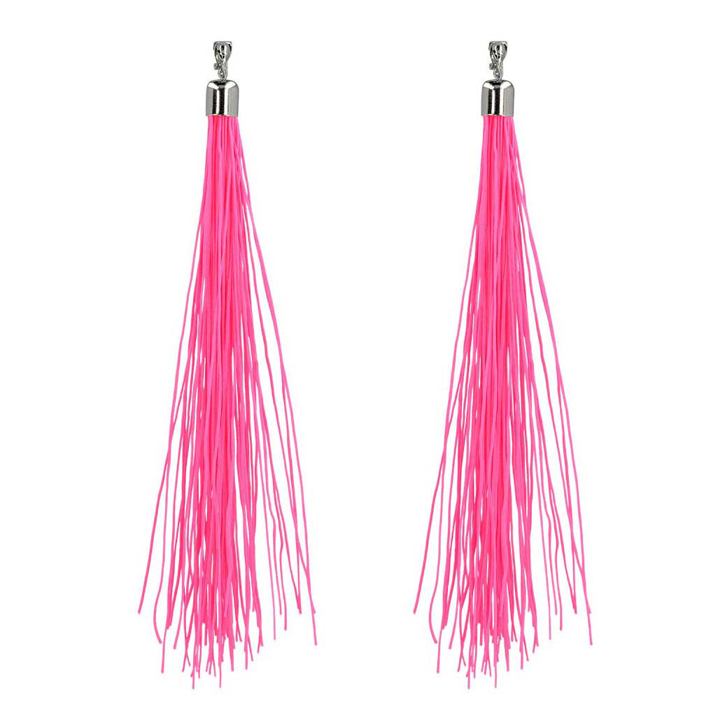 Boucles d'oreilles Festival Rose Néon, 20 cm