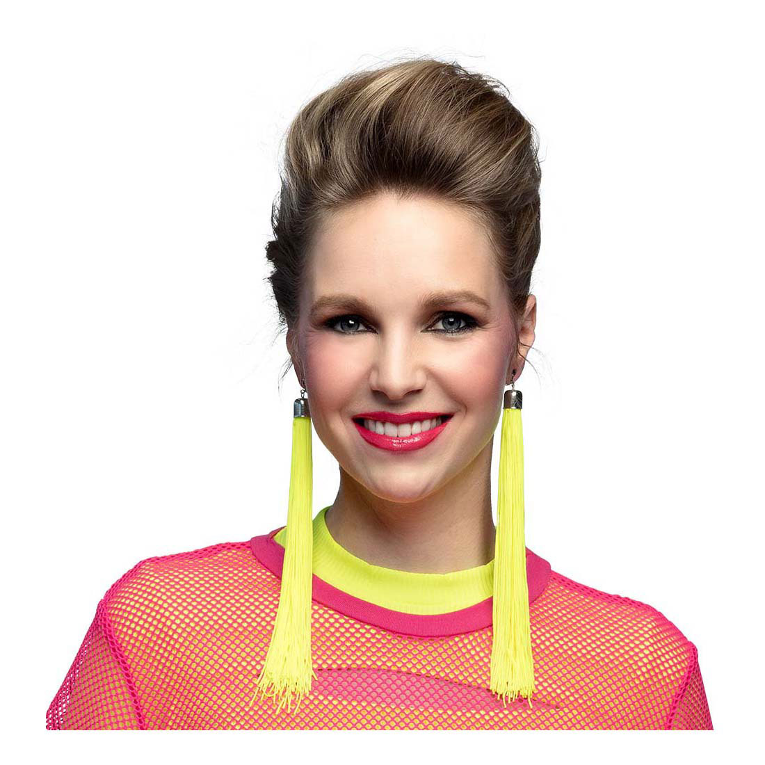 Boucles d'oreilles Festival Jaune Fluo, 20 cm