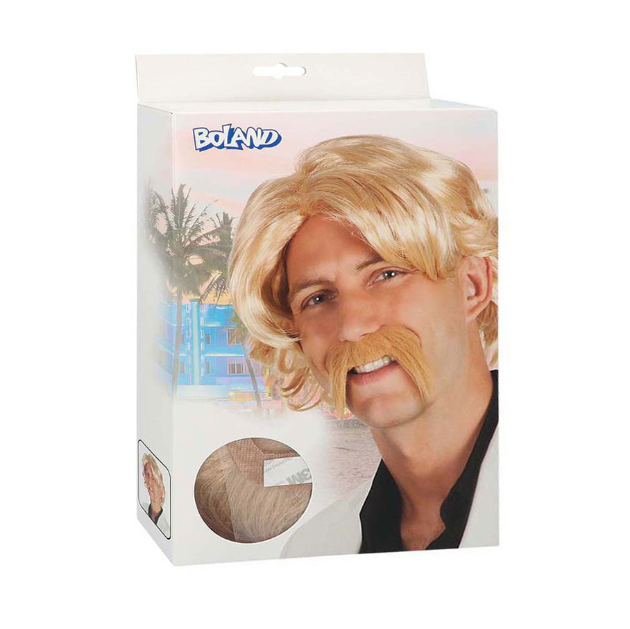 Perruque blonde avec moustache