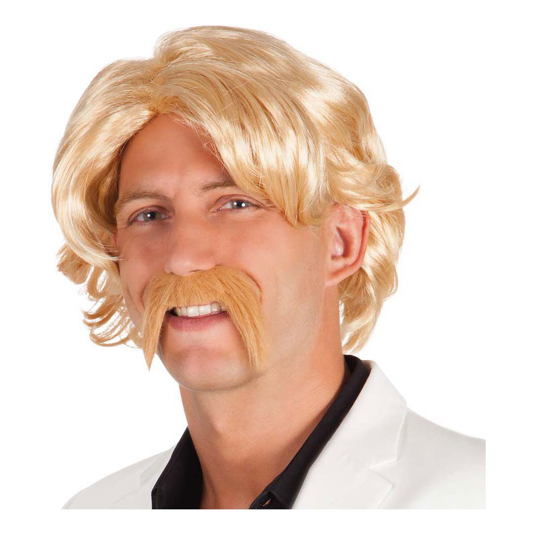 Perruque blonde avec moustache