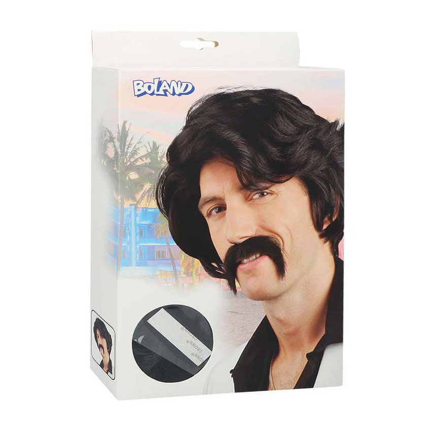 Perruque noire avec moustache