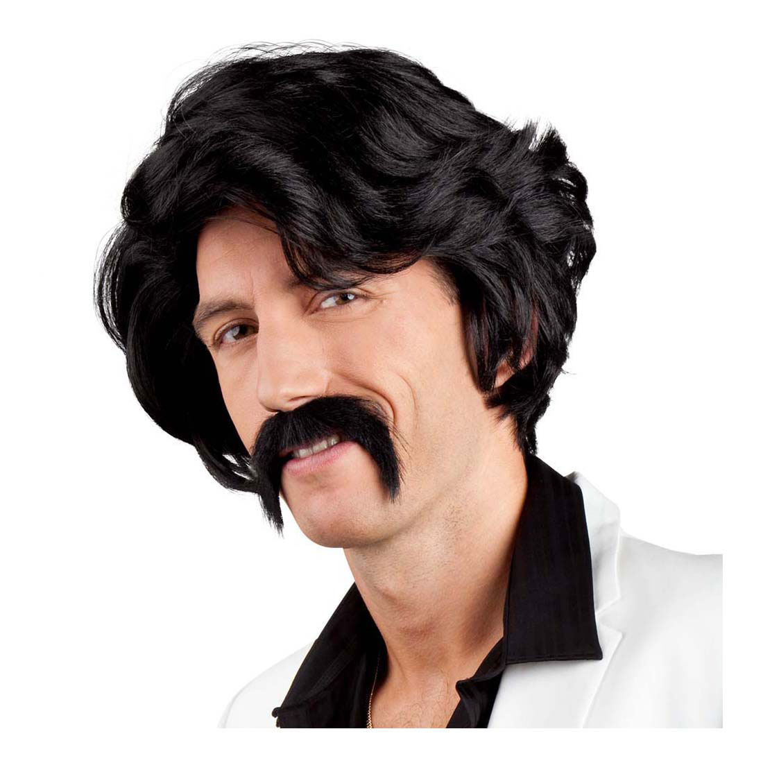 Perruque noire avec moustache