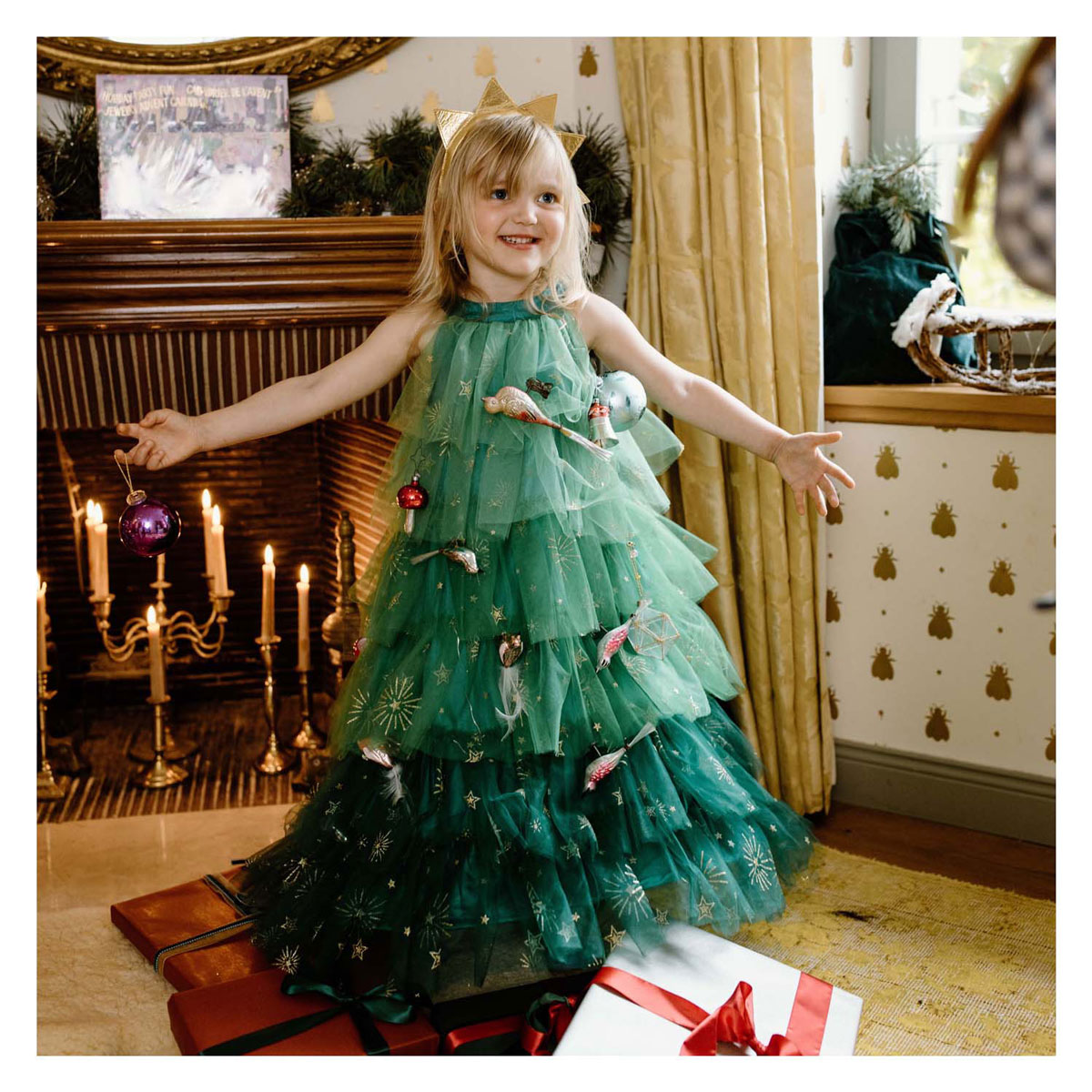 Robe sapin de Noël avec bandeau - 3-4 ans
