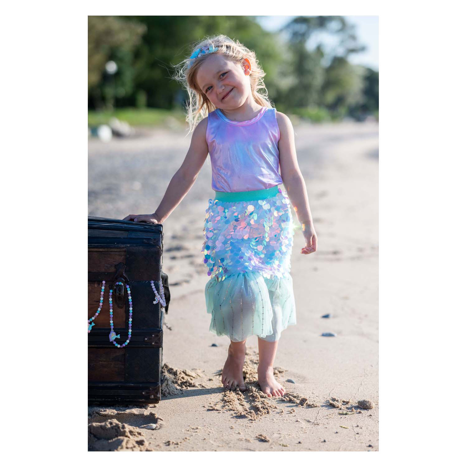 Zeemeerminrok met Haarclip Mint - 4-6 Jaar