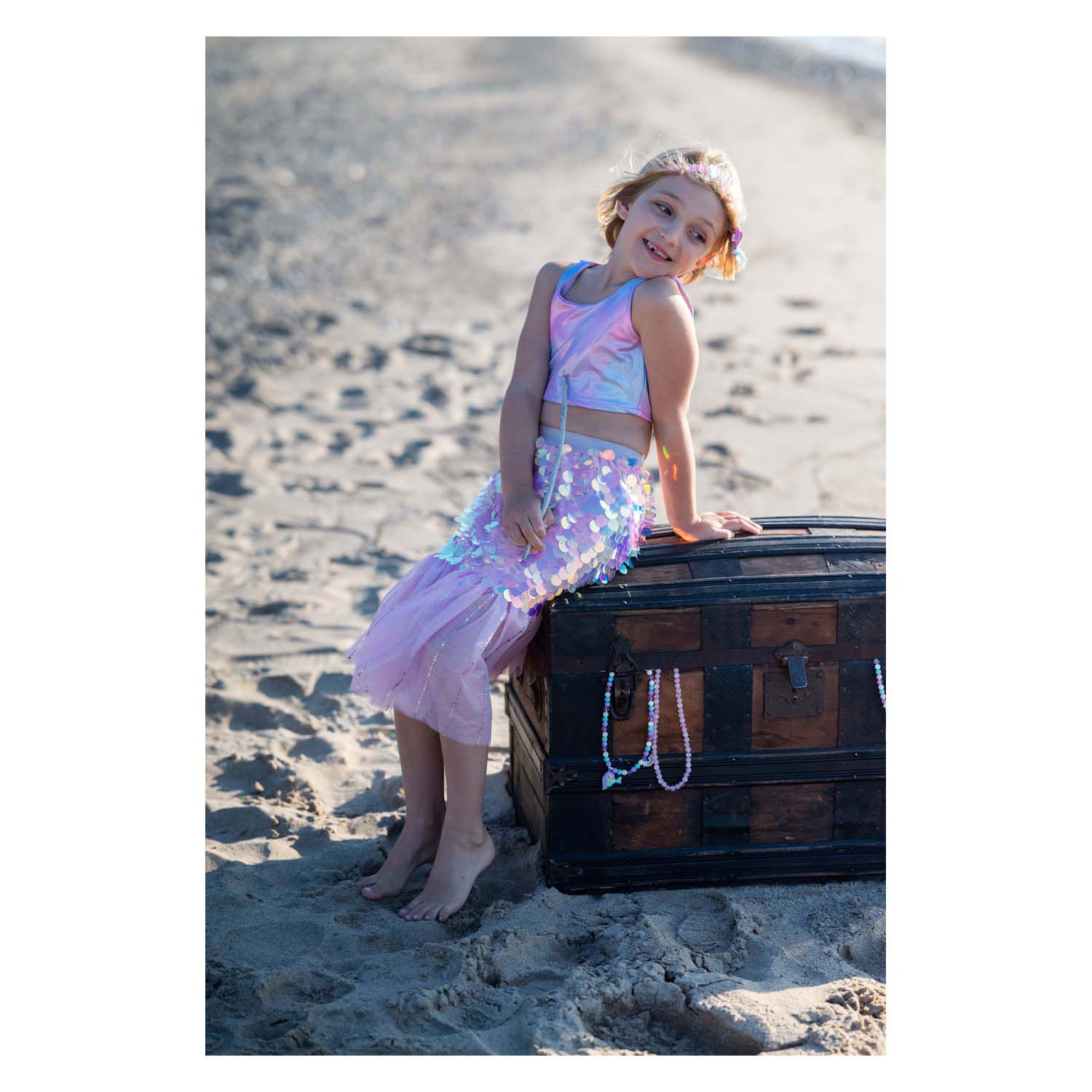 Zeemeerminrok met Haarclip Roze - 4-6 Jaar