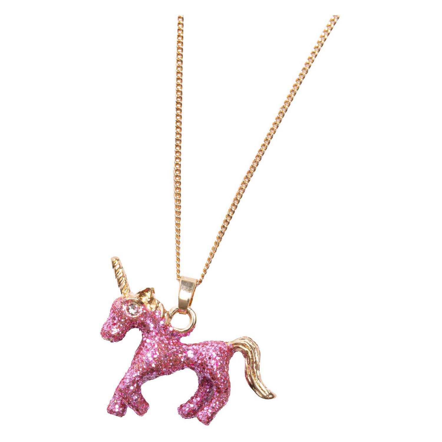 Ensemble de bagues et collier licorne rose pailleté - 2 pièces.