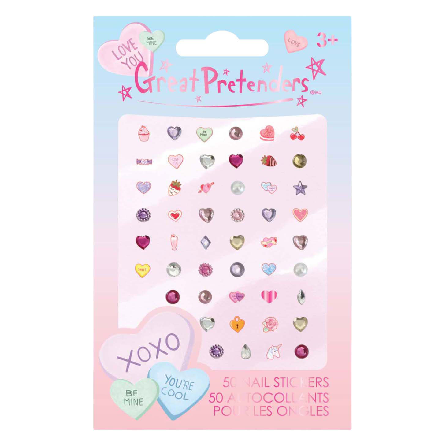 Autocollants pour ongles en forme de cœur - 50 pièces.