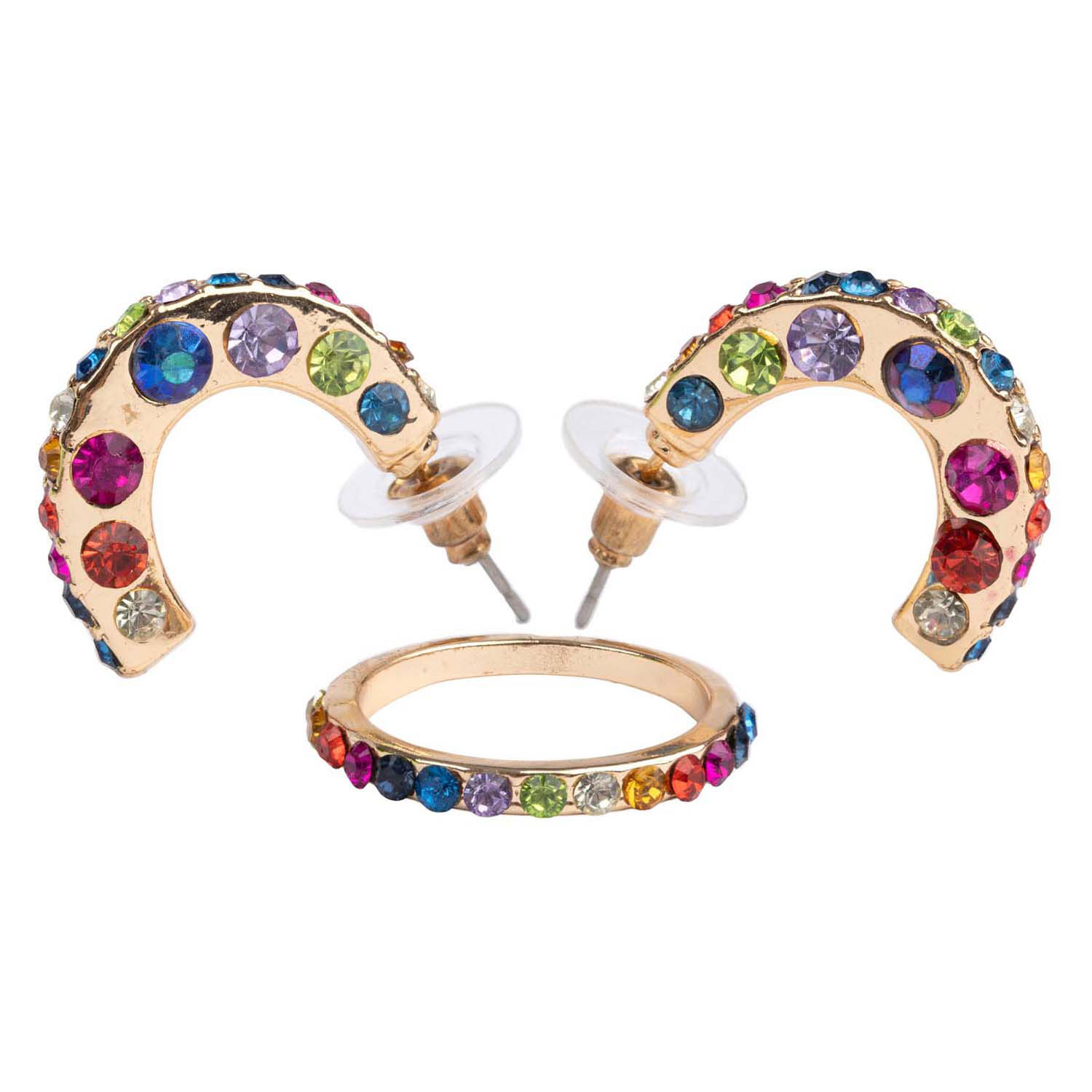 Boutique Chic Rockin' Rhinestone Oorbellen en Ringset