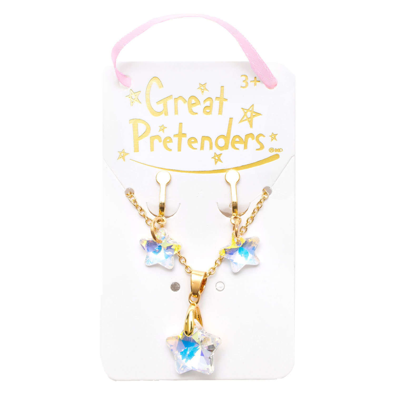 Collier de créateur orné d'une étoile holographique, assorti à une bague et des boucles d'oreilles assorties.