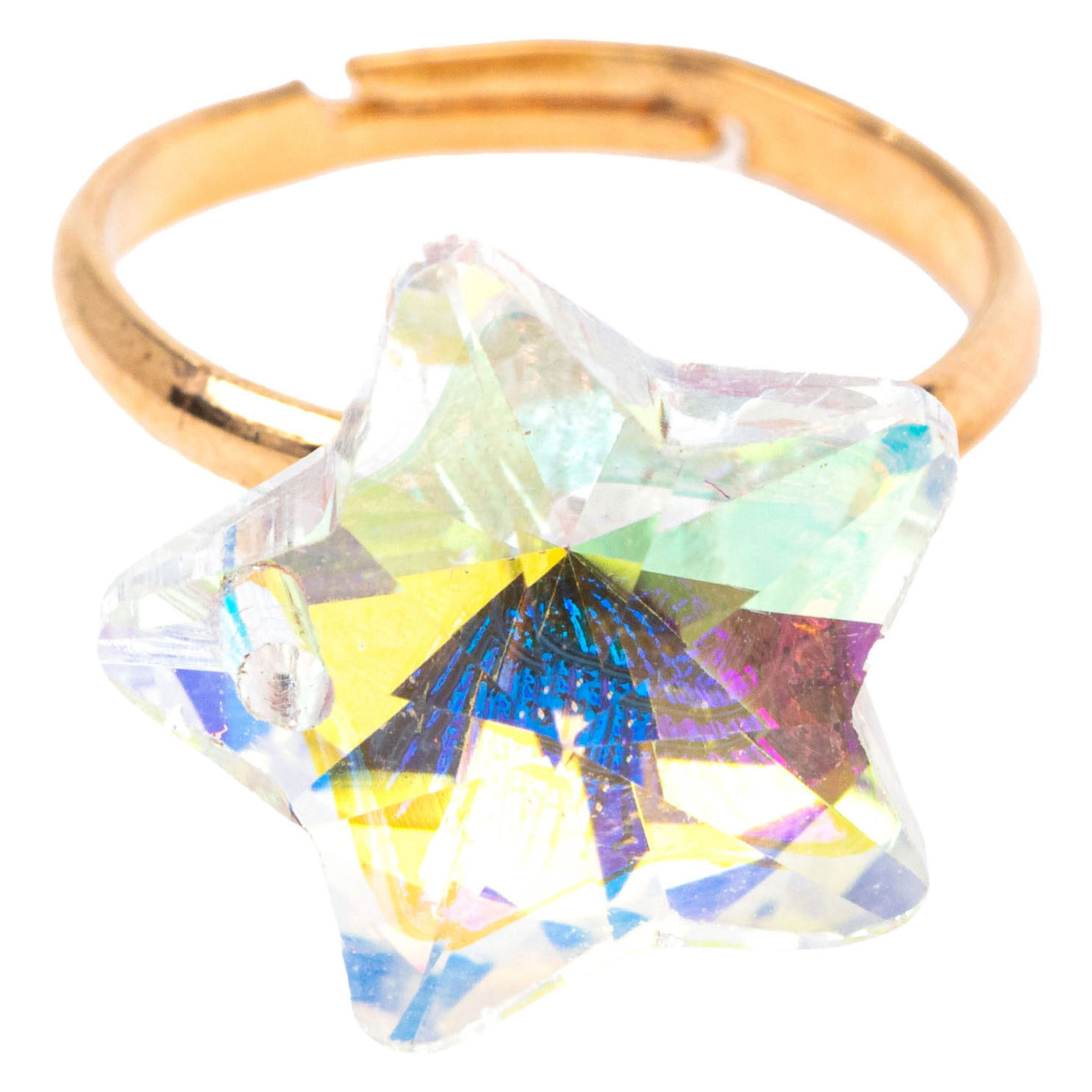 Collier de créateur orné d'une étoile holographique, assorti à une bague et des boucles d'oreilles assorties.