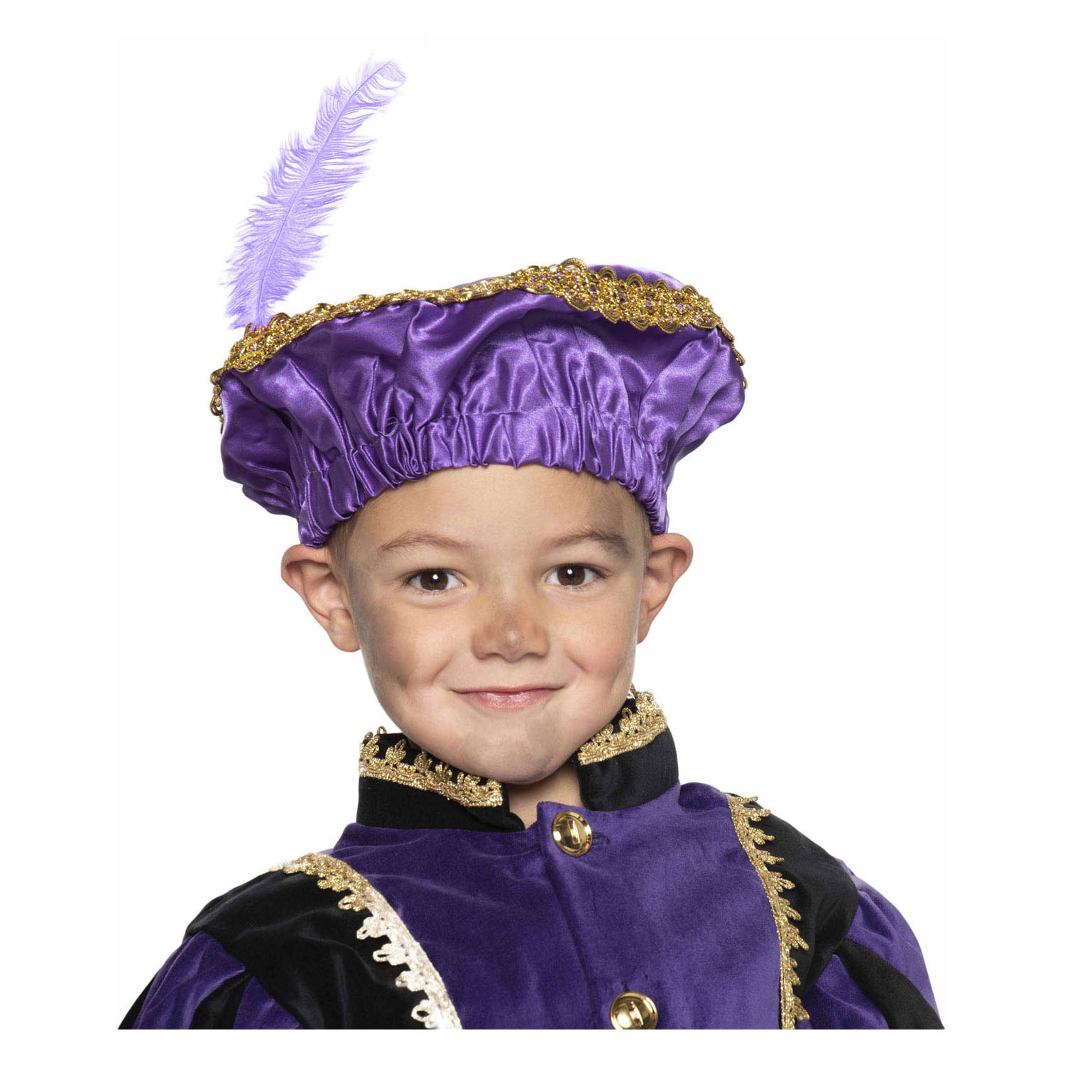 Pietbaret Satijn met Veer - Paars
