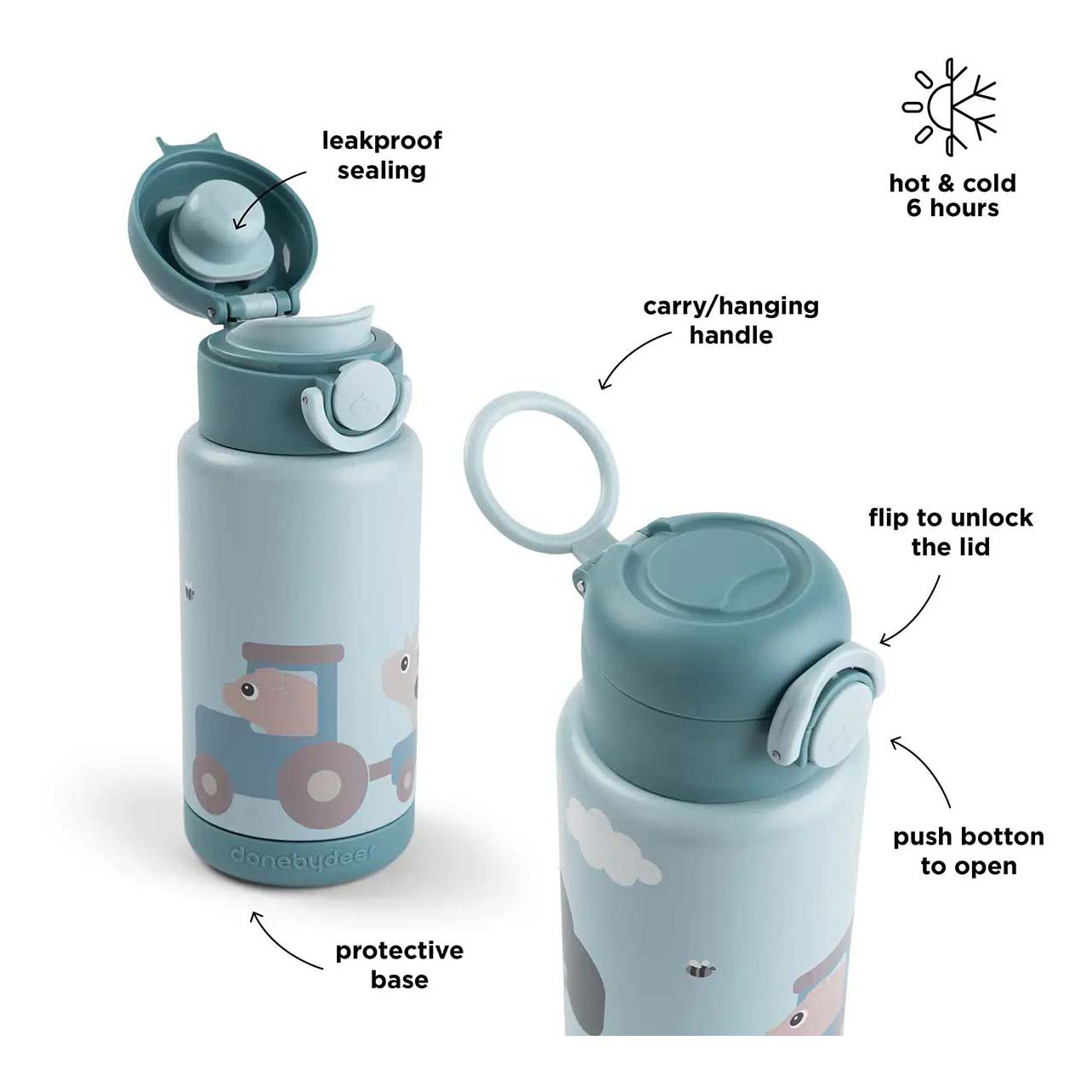 Bouteille isotherme Tiny Farm de la marque Deer - Bleue