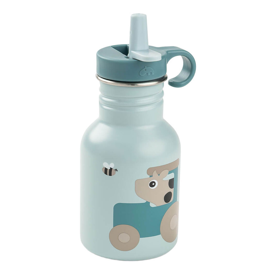 Done by Deer Metalen Drinkfles Tiny Farm Blauw - 350 ml