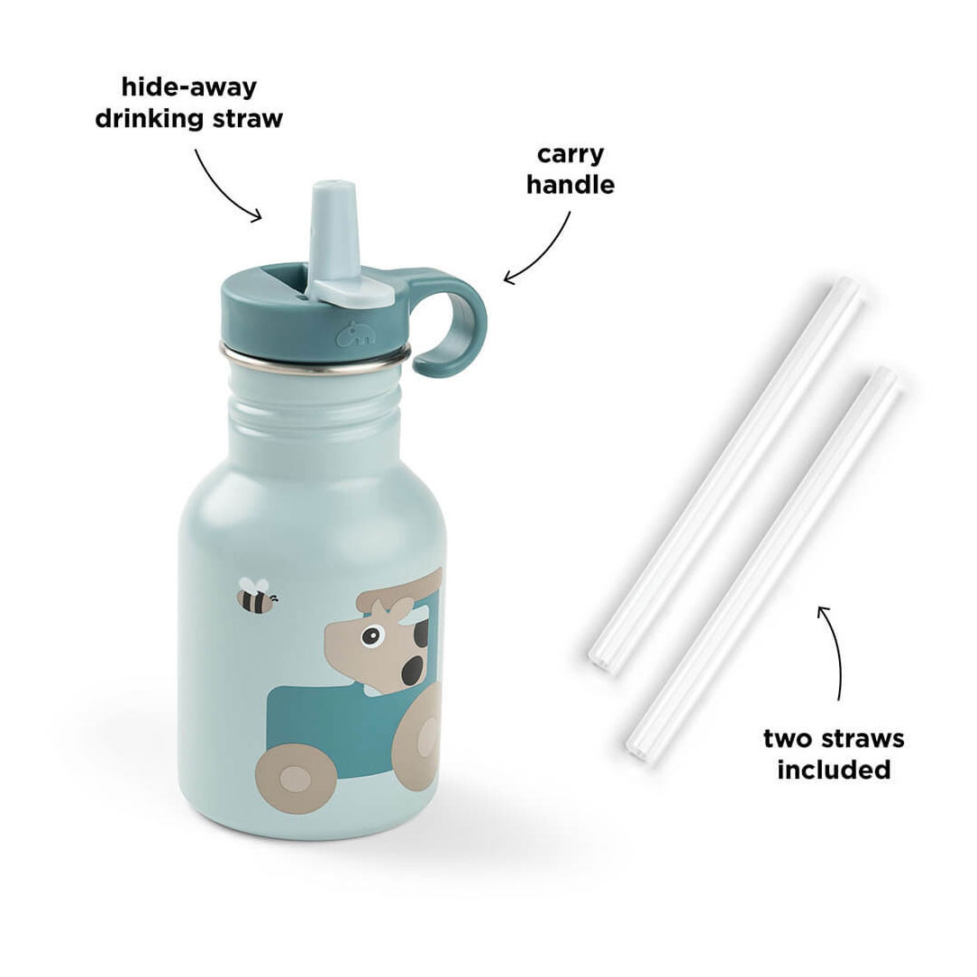 Done by Deer Metalen Drinkfles Tiny Farm Blauw - 350 ml