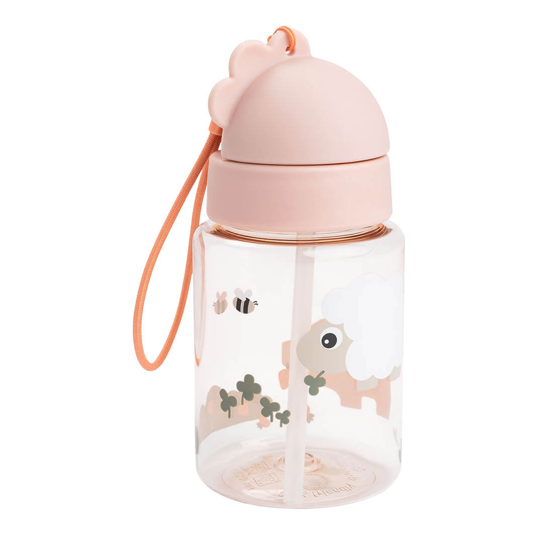 Done by Deer Drinkfles met Rietje Tiny Farm Roze - 280 ml