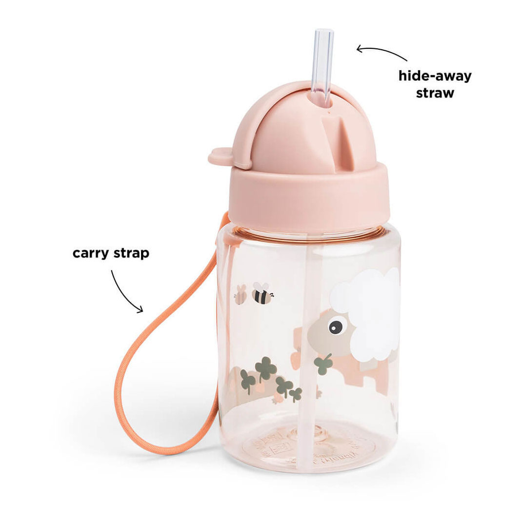Done by Deer Drinkfles met Rietje Tiny Farm Roze - 280 ml