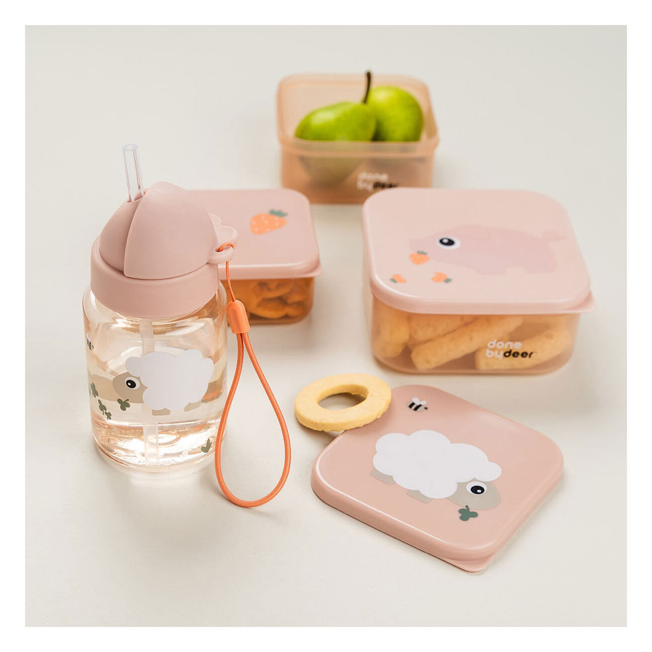 Done by Deer Drinkfles met Rietje Tiny Farm Roze - 280 ml