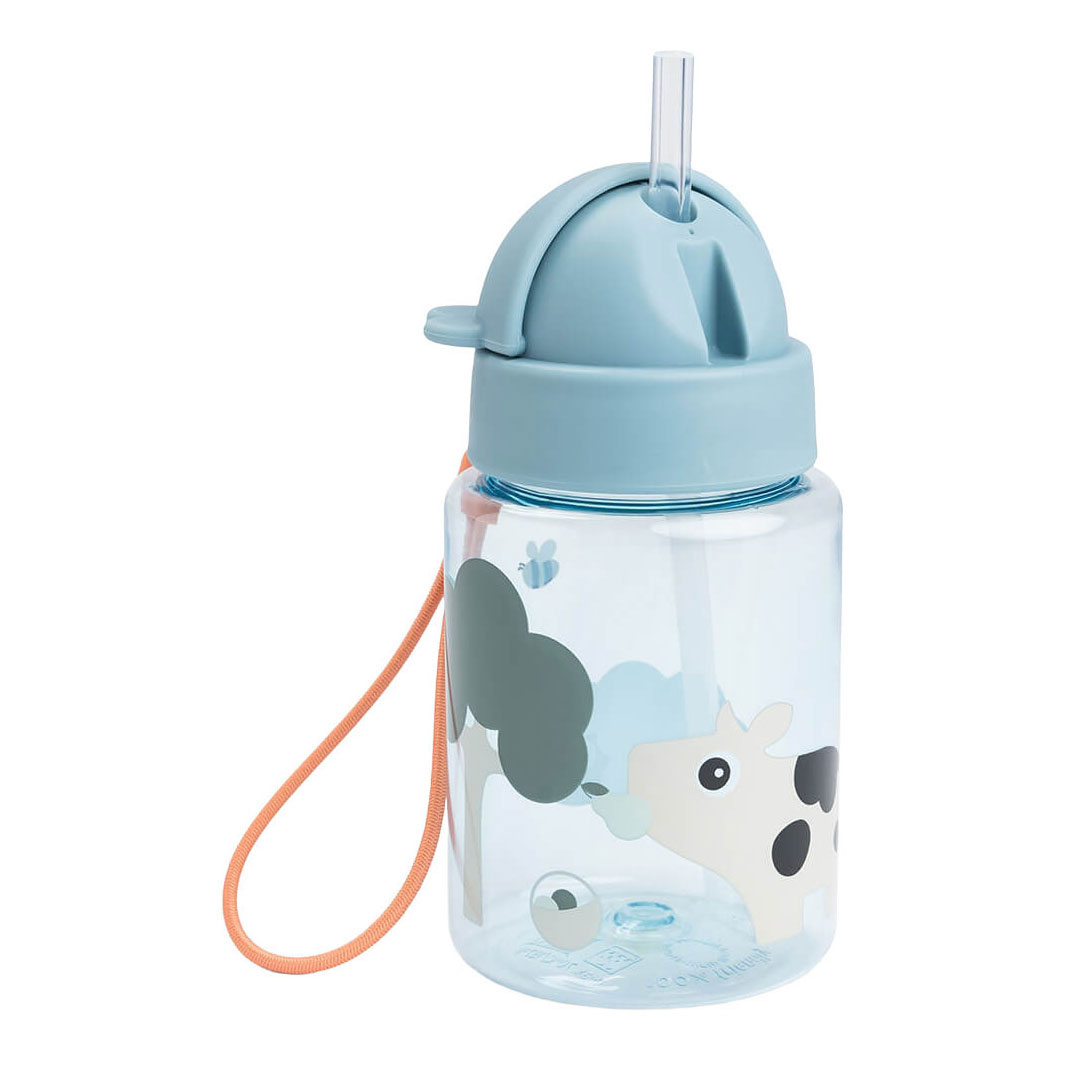 Done by Deer Drinkfles met Rietje Tiny Farm Blauw - 280 ml