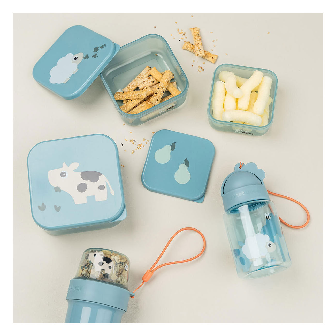 Done by Deer Drinkfles met Rietje Tiny Farm Blauw - 280 ml
